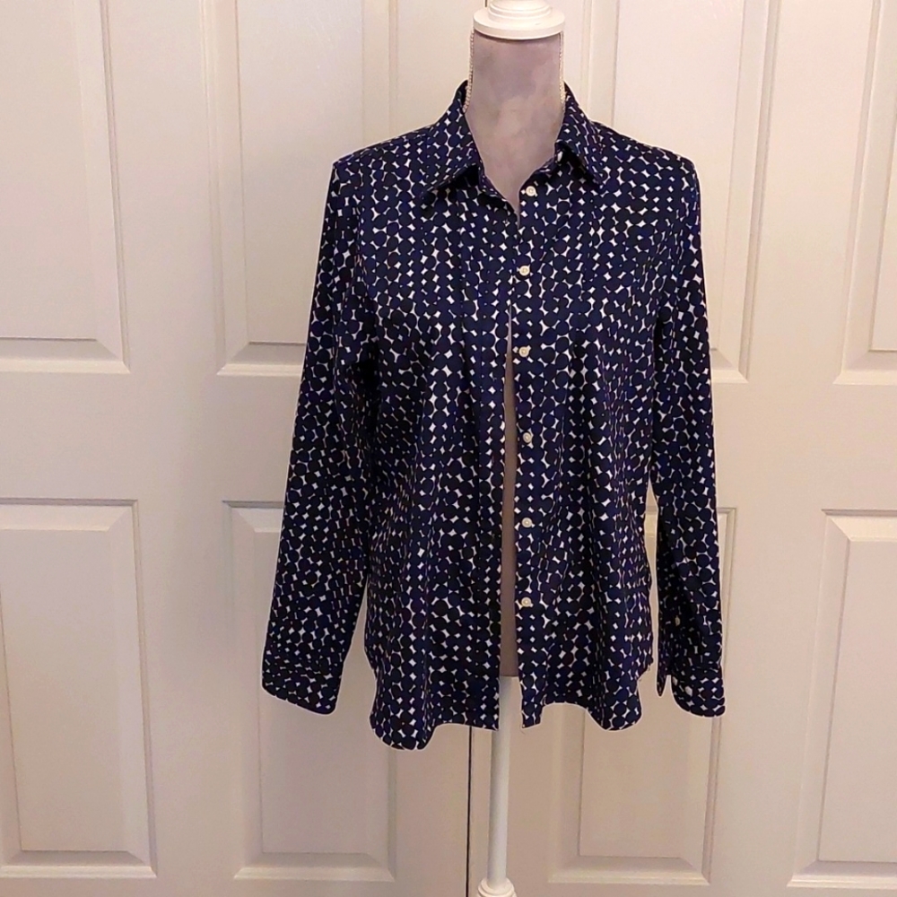 Chaps Ralph Lauren navy/white no-iron cotton blouse, ladies L